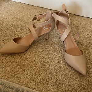 Journee Collection Riva Pump - Pointy Toe Strappy Nude Heel